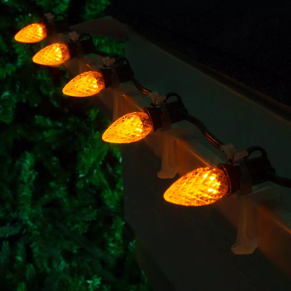 Wintergreen Lighting OptiCore C7 LED Gold Faceted Christmas Light Bulbs, 25-Pack, E12 Candelabra Base