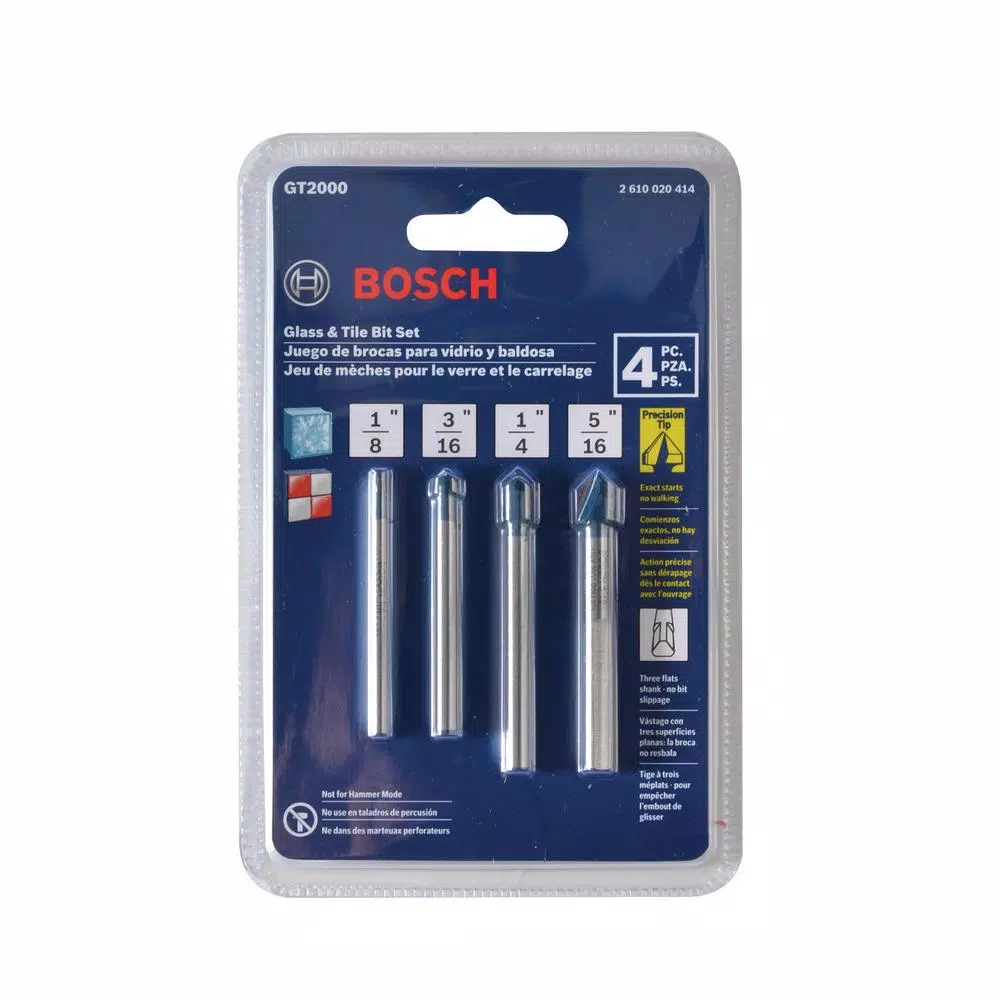 Bosch GT2000 Glass and Tile Carbide Tipped Drill Bit Set, 4-Piece