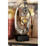 LITTON LANE Modern Reflections 24" Silver Ceramic Abstract Double Loop Oval Sculpture thumbnail 1