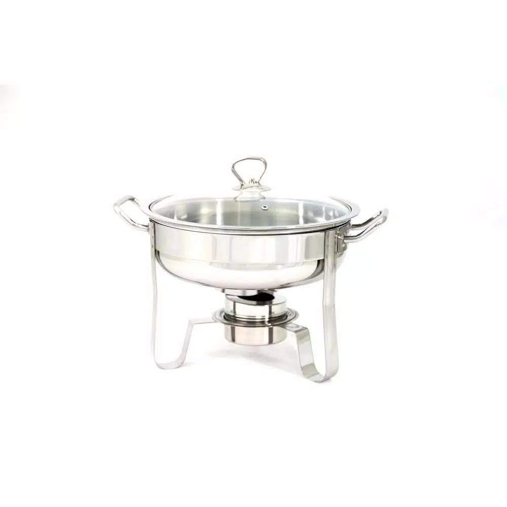 ExcelSteel 4 Qt. Professional Heavy Duty Stainless Steel Chafing Dish Set with Vented Glass Lid