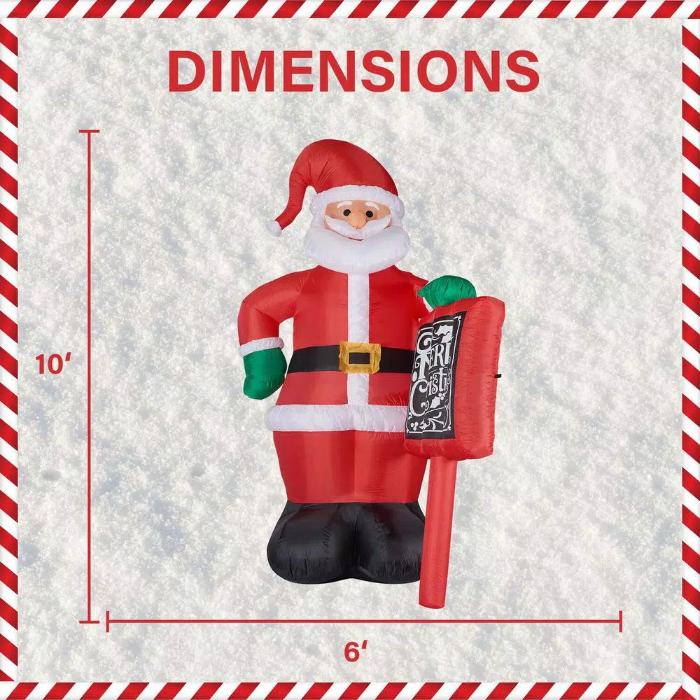 Fraser Hill Farm 10 ft. Santa Claus with Sign Christmas Inflatable with White Lights
