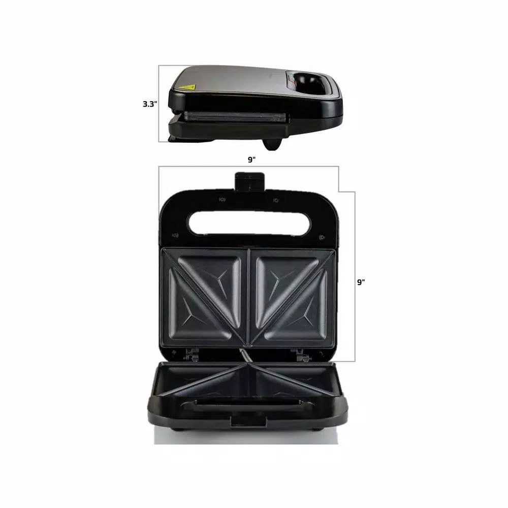 Ovente GPS401 2-Slice Electric Sandwich Maker, 750W Non-Stick Grill, Stainless Steel, Black