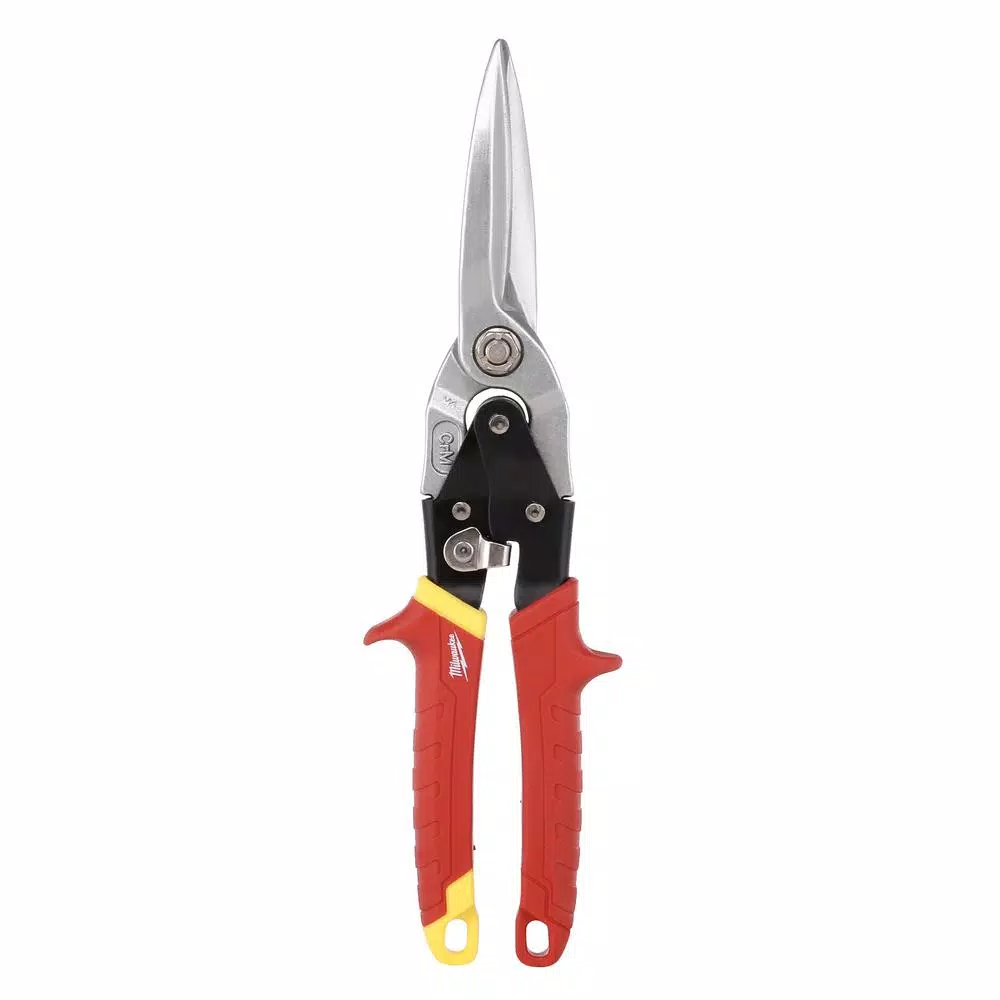 Milwaukee 11.5 in. Straight-Cut Aviation Snips with Forged Serrated Blades
