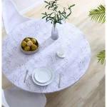 Brielle Home 48" White Marble Printed Cotton Fabric Fitted Table Cover thumbnail 2