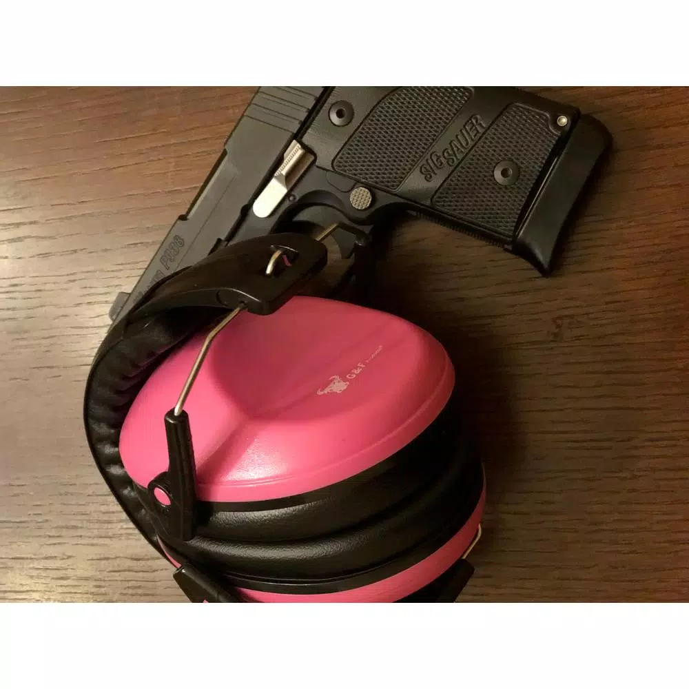 G & F Products Pink Passive Folding Slim Earmuffs for Kids and Women - 26 NRR Hearing Protection