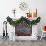 Nearly Natural 6 ft. Pre-Lit Flocked Artificial Christmas Pine Garland with 50 Multi-Colored LED Lights and Berries thumbnail 5
