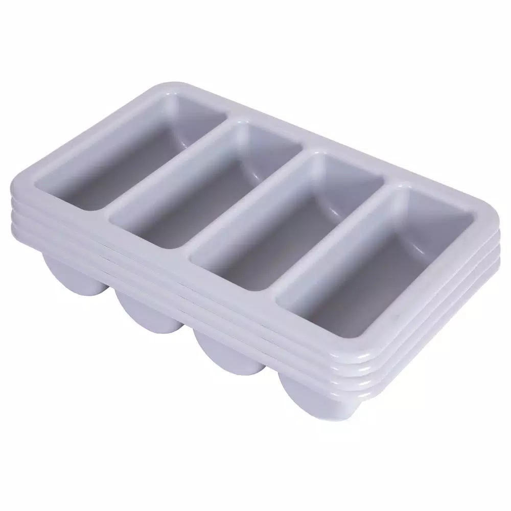 Basicwise Grey 4-Compartment Commercial Cutlery Holder Drawer Organizer, Set of 4