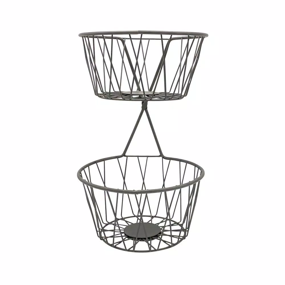 Spectrum Paxton 2-Tier Steel Fruit Basket Server, Industrial Gray
