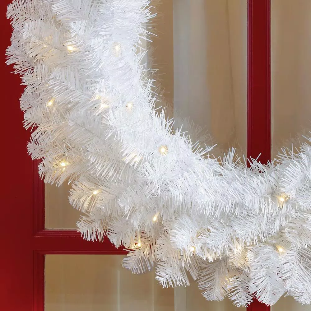 Home Accents Holiday Home Holiday Accents 30 in. Uptown Pre-Lit LED Artificial Christmas Wreath, 50 Warm White Micro Dot Lights