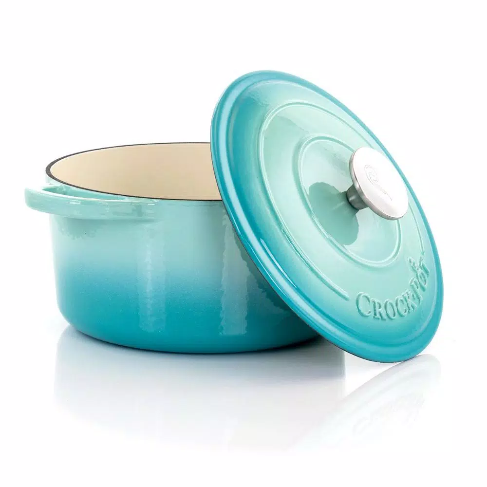 Crock-Pot Artisan 3 Qt. Enameled Cast Iron Dutch Oven with Lid, Aqua Blue