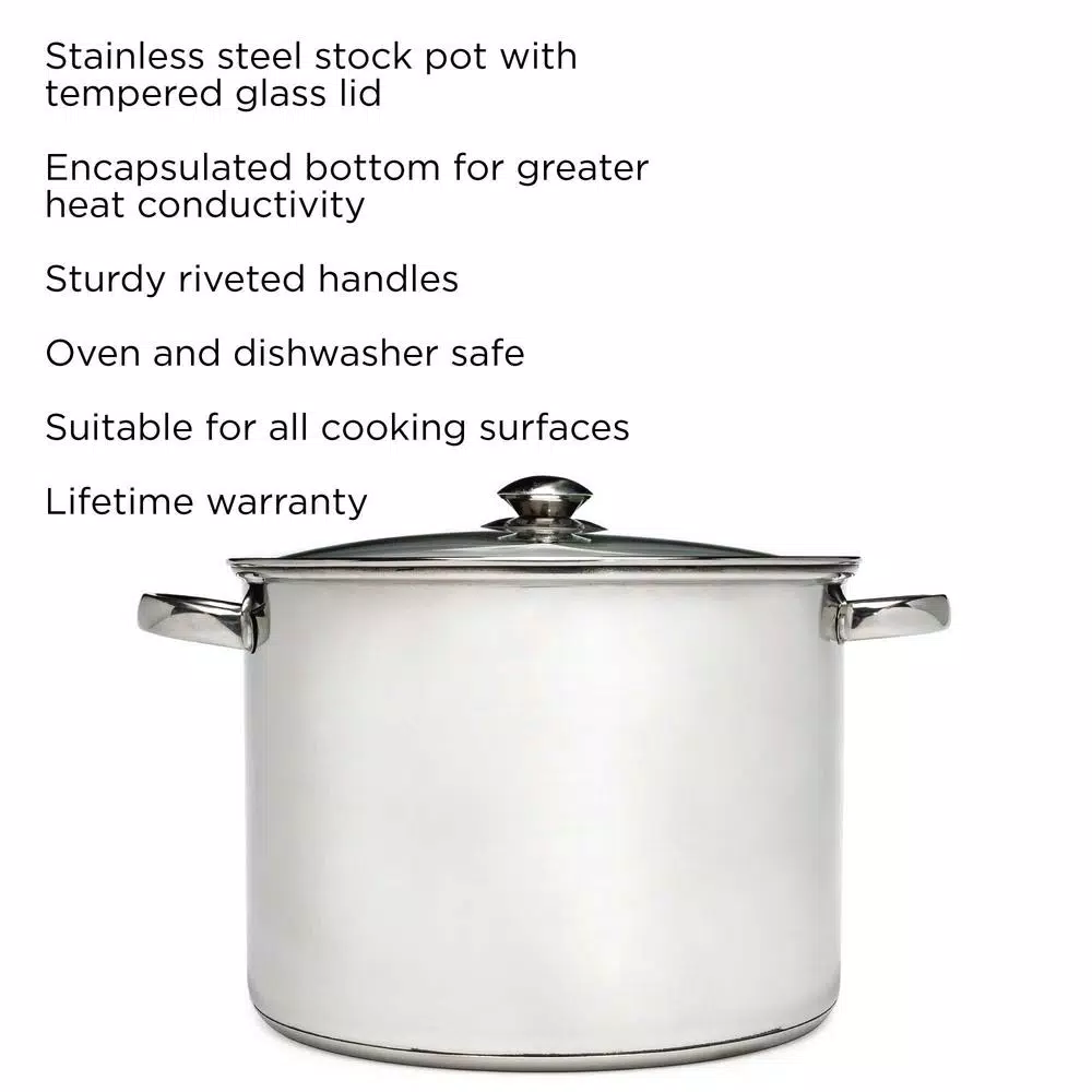 Ecolution Pure Intentions 16 Qt. Stainless Steel Stock Pot with Glass Lid