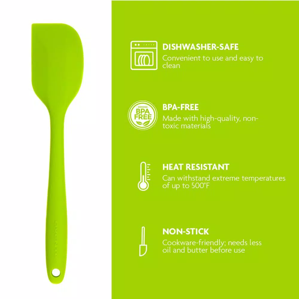 Ovente Premium Silicone Spatula with Stainless Steel Core, Heat Resistant up to 500°F, BPA-Free, Green