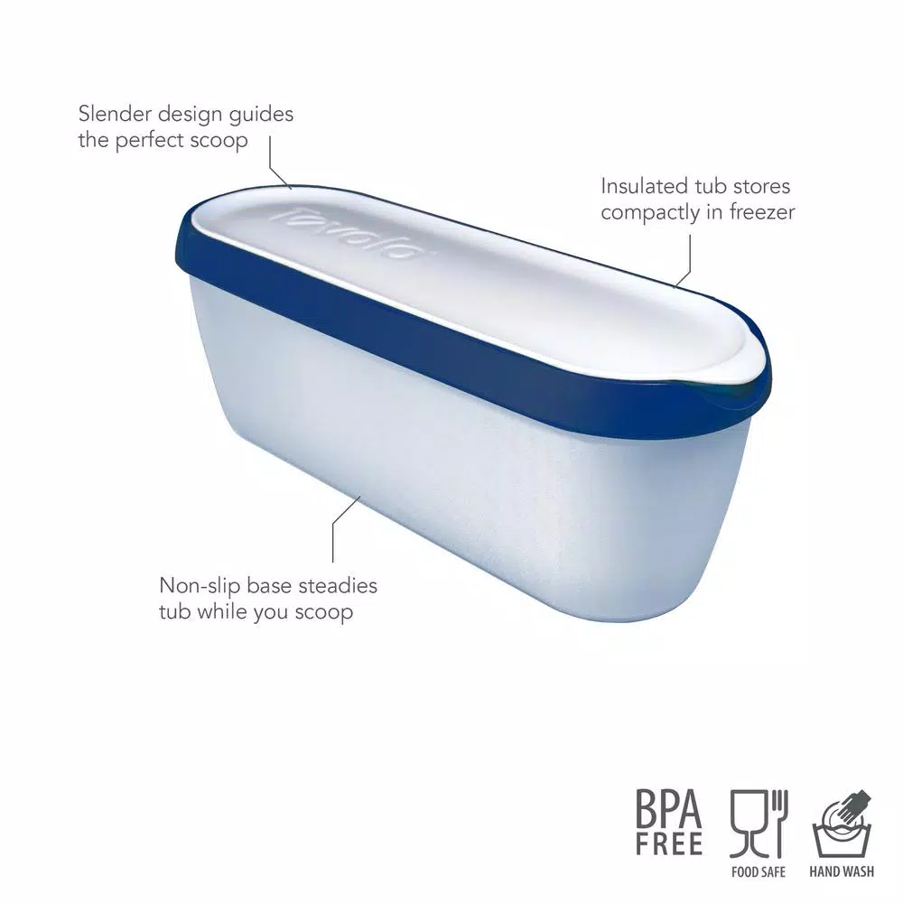 Tovolo Glide-A-Scoop 1.5 Qt. Insulated Ice Cream Tub, Airtight Reusable Freezer Container, Deep Indigo