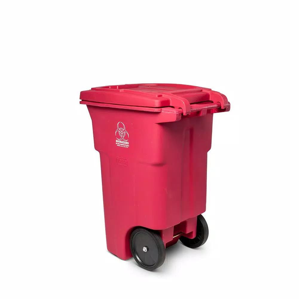 Toter 64 Gal. Red Hazardous Medical Waste Trash Can with Wheels and Locking Lid