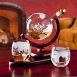 Godinger Globe Crystal Whiskey Decanter and 2-Piece DOF Glass Set with Mahogany Stained Tray thumbnail 5
