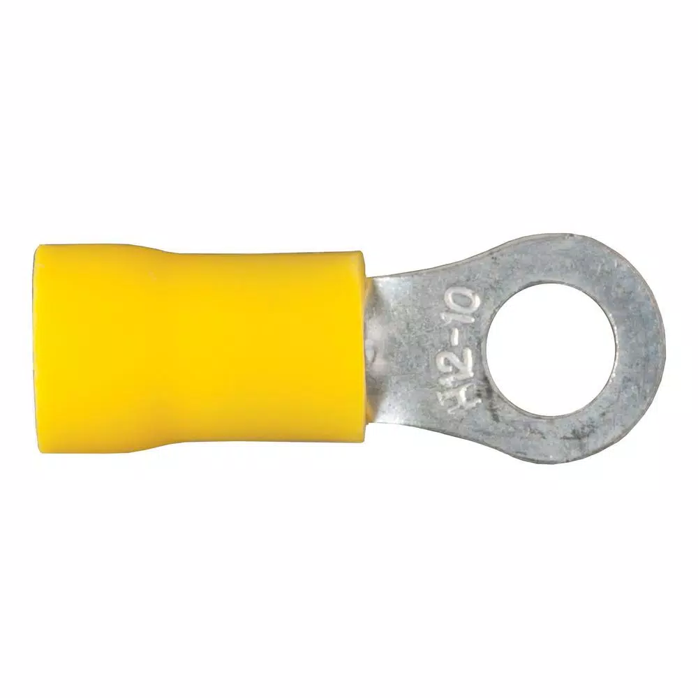 CURT Ring Terminals, 12-10 AWG Wire Gauge, #10 Stud Size, Yellow, 100-Pack
