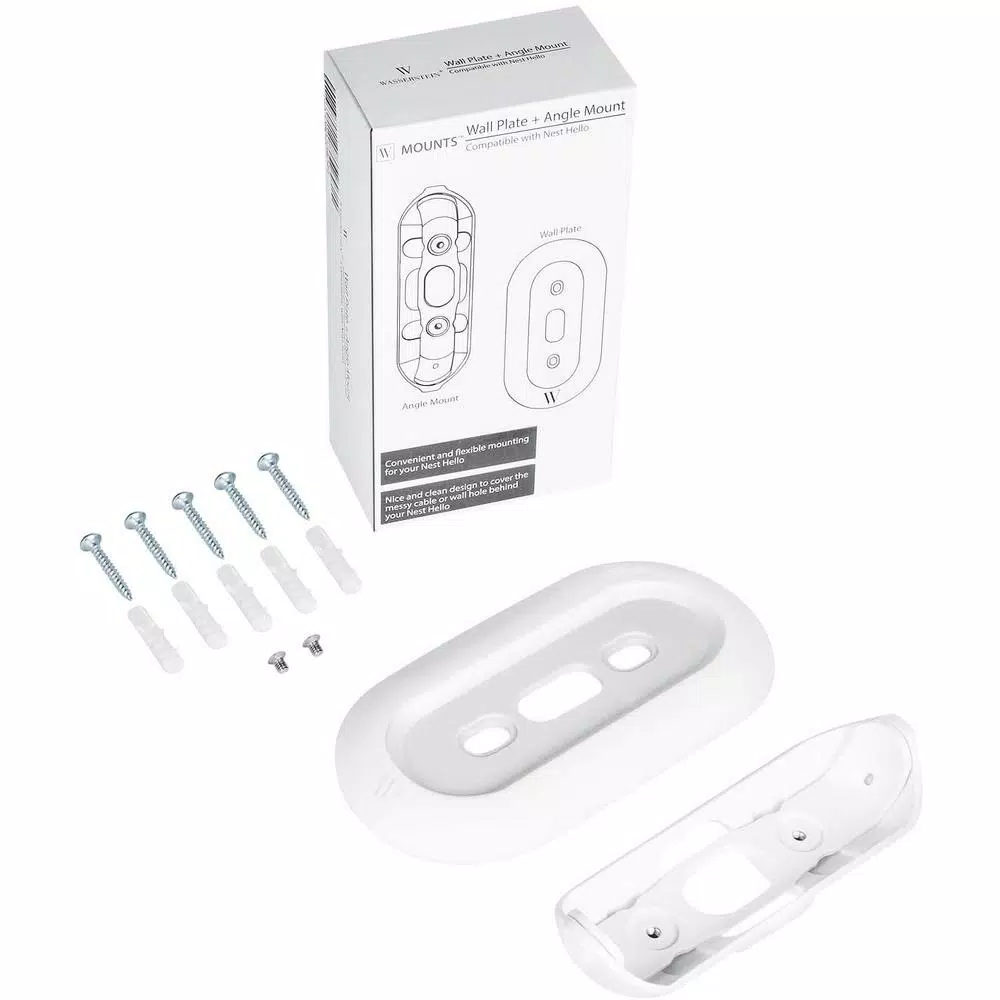 Wasserstein Wall Plate and Adjustable Angle Mount Bundle for Google Nest Hello Video Doorbell, White