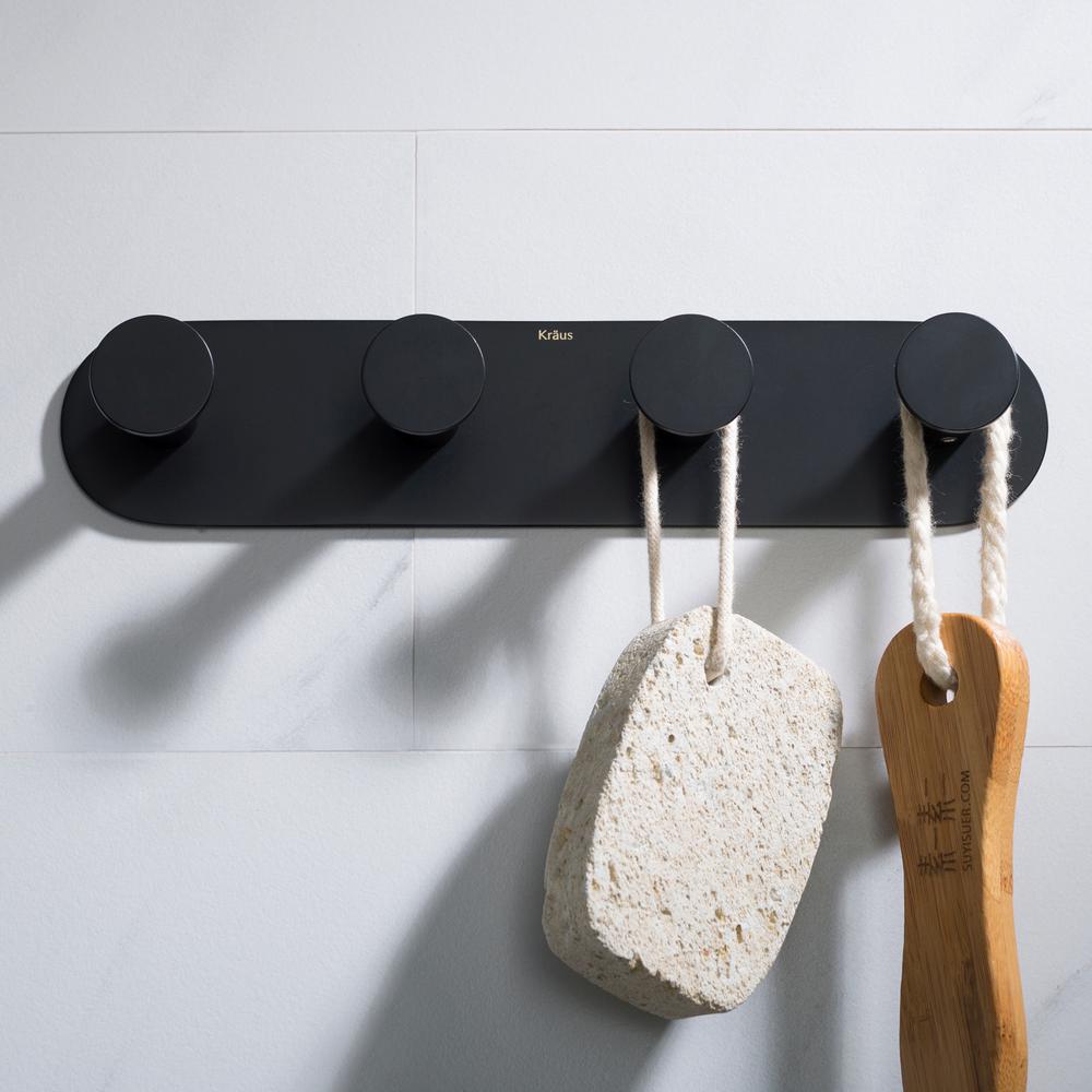 KRAUS Elie 4-Hook Bathroom Robe and Towel Rack, Matte Black