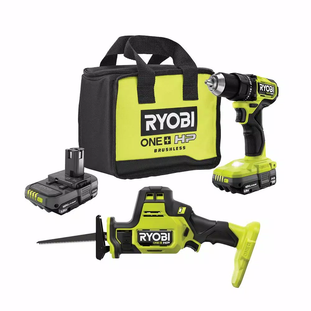 RYOBI ONE+ HP 18V Brushless Compact Cordless Combo Kit with 1/2 in. Drill/Driver and One-Handed Recip Saw