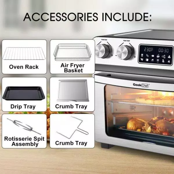 Boyel Living GeekChef 24 Qt. Silver Stainless Steel Digital Convection Air Fryer Toaster Oven with 10-in-1 Functions