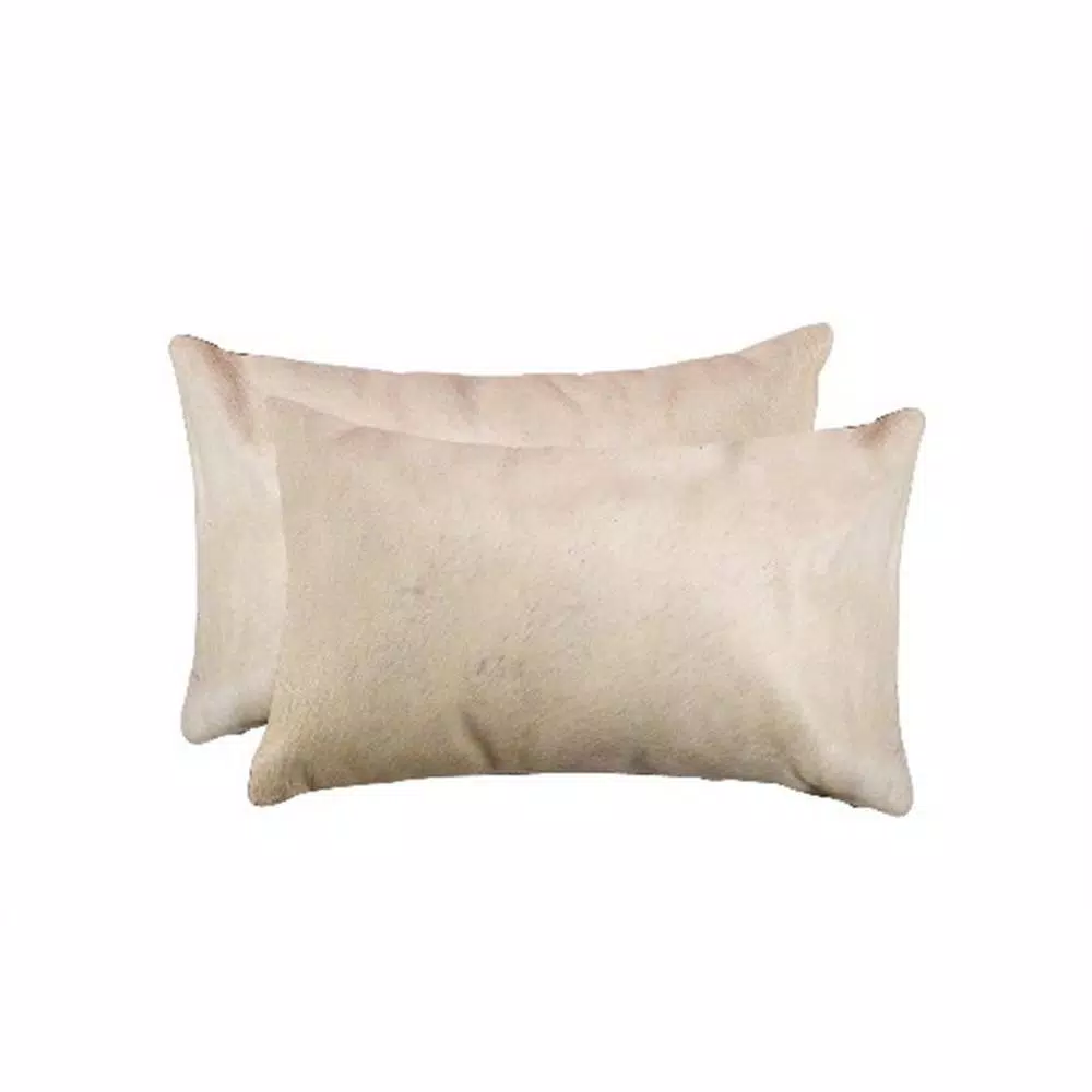 HomeRoots Josephine Tan Solid Color Cowhide Throw Pillow Set of 2 - 12 x 20 in.
