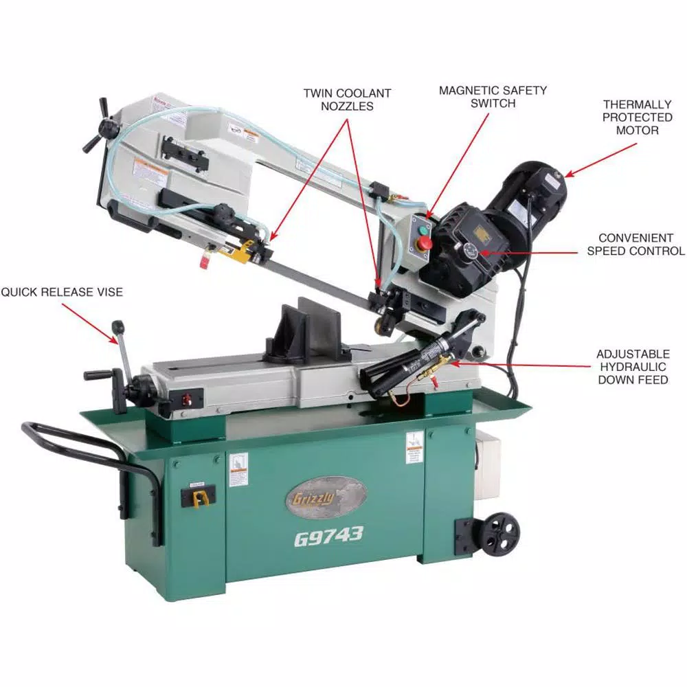 Grizzly Industrial 7 in. x 12 in. Geared Head Metal-Cutting Horizontal Bandsaw with 1.5 HP Motor