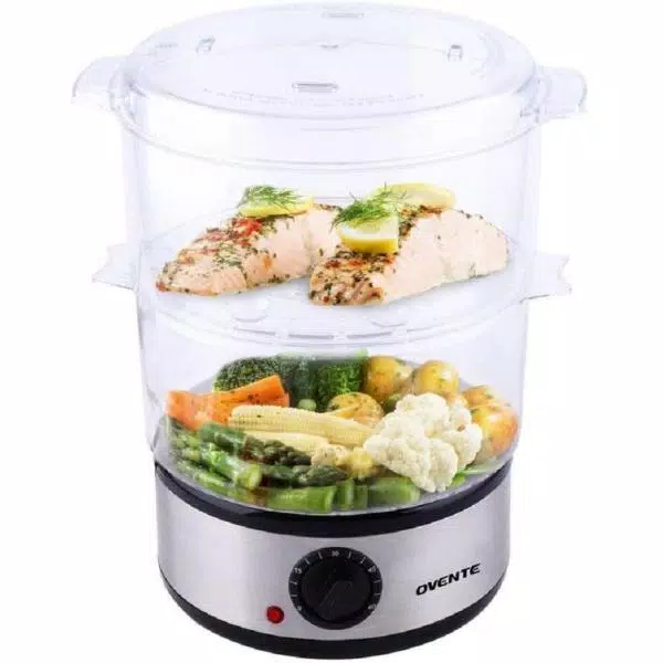 Ovente 2-Tier Electric Food Steamer, 5-Quart Capacity, 400W, Silver