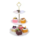 MALACASA 3-Tiered White Porcelain Cupcake Tower Stand - Round Dessert & Appetizer Serving Stand thumbnail 5