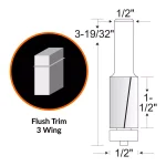 WEN 1/2 in. Flush Trim 3-Wing Carbide Tipped Router Bit, 1/2 in. Shank thumbnail 2