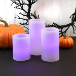 LUMABASE 3-Piece Round Flameless LED Wax Candle Set with Remote Control, Color Changing Pillar Candles thumbnail 4