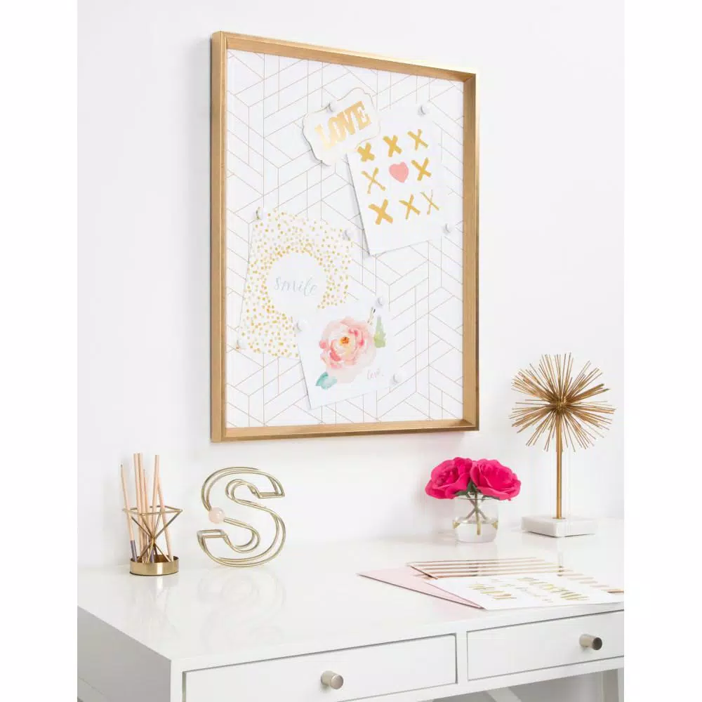 Kate and Laurel Calter Gold Geo Magnetic Memo Board - Gold and White Geometric Patterned Wall Organizer