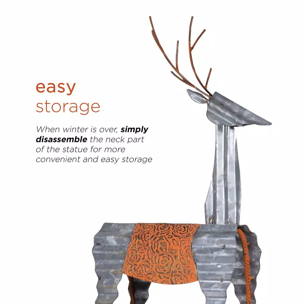Alpine Corporation 30 in. Metal Rustic Standing Reindeer Christmas Outdoor Sculpture