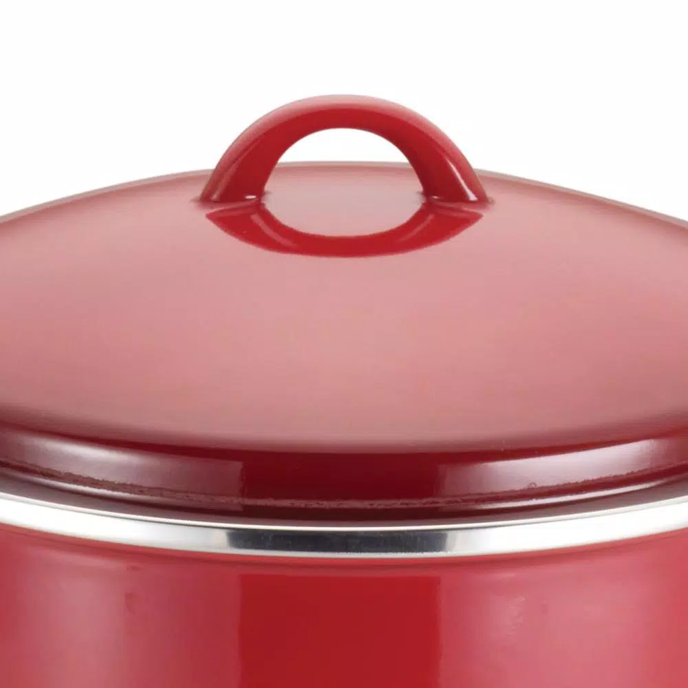 Rachael Ray 12-Quart Enamel on Steel Stockpot with Lid, Red