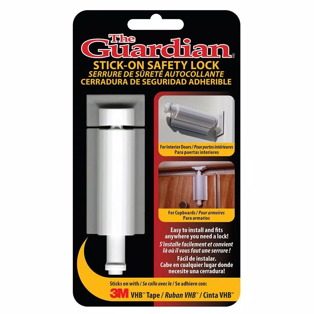 Cardinal Gates Guardian Stick-On Safety Lock (2-Pack) - Adhesive Child Safety Lock for Glass Doors & Windows
