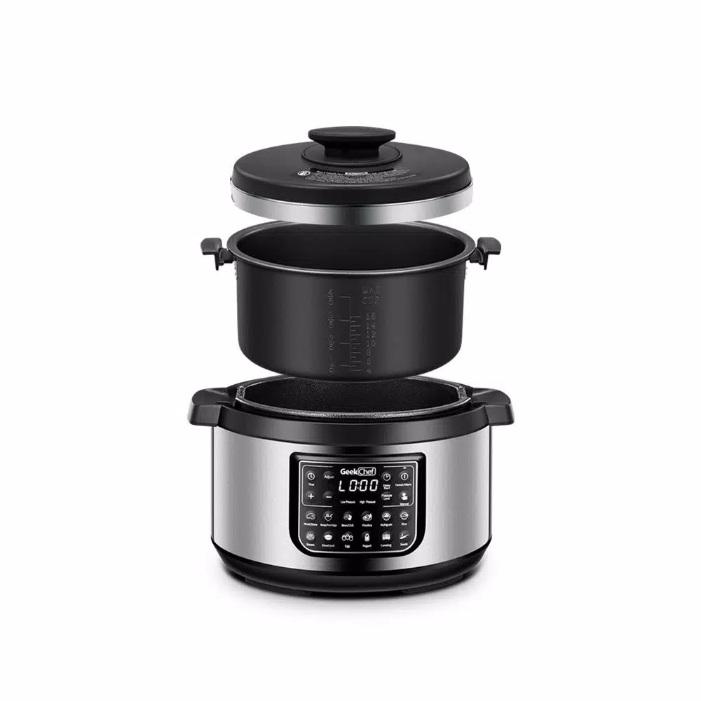 Boyel Living Geek Chef 8 Qt. Stainless Steel 12-in-1 Programmable Electric Pressure Cooker with Oval Non-Stick Pot