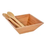 Heim Concept 4-Piece Bamboo Serving Bowl Set with Square Salad Bowls and Serving Hands thumbnail 3