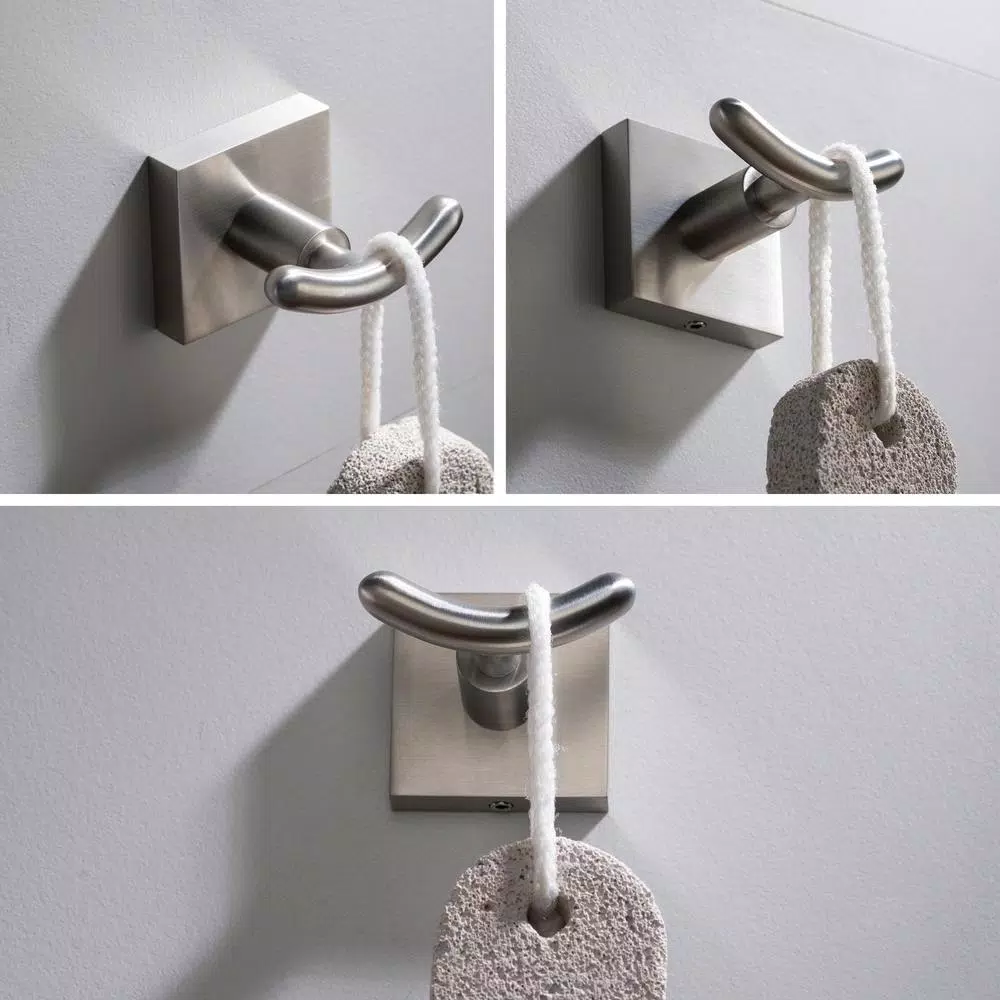 KRAUS Ventus Double Hook Bathroom Robe and Towel Hook, Brushed Nickel
