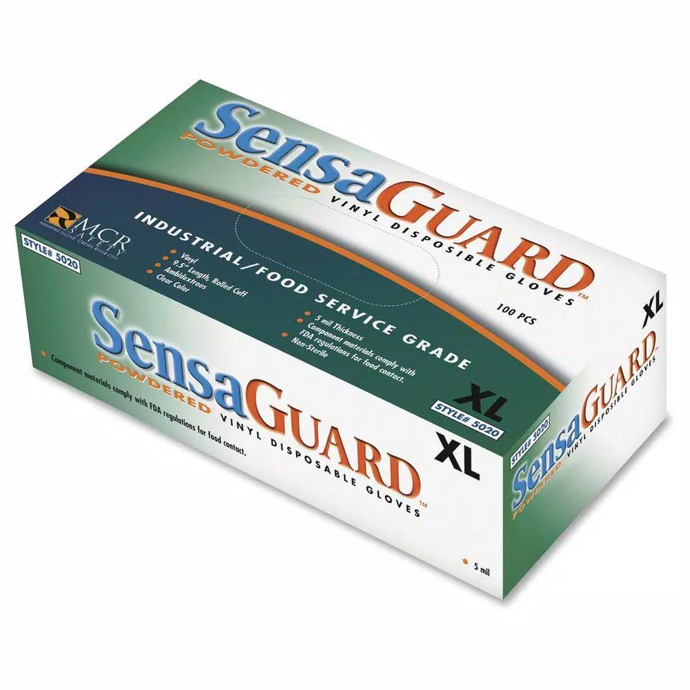 MCR Safety Powdered Vinyl Disposable Gloves, Latex-Free, White, Large, 100 Count