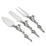 Heim Concept 3-Piece Silver Leaf Cheese Set with Gold Gilt Leaf Handles thumbnail 1