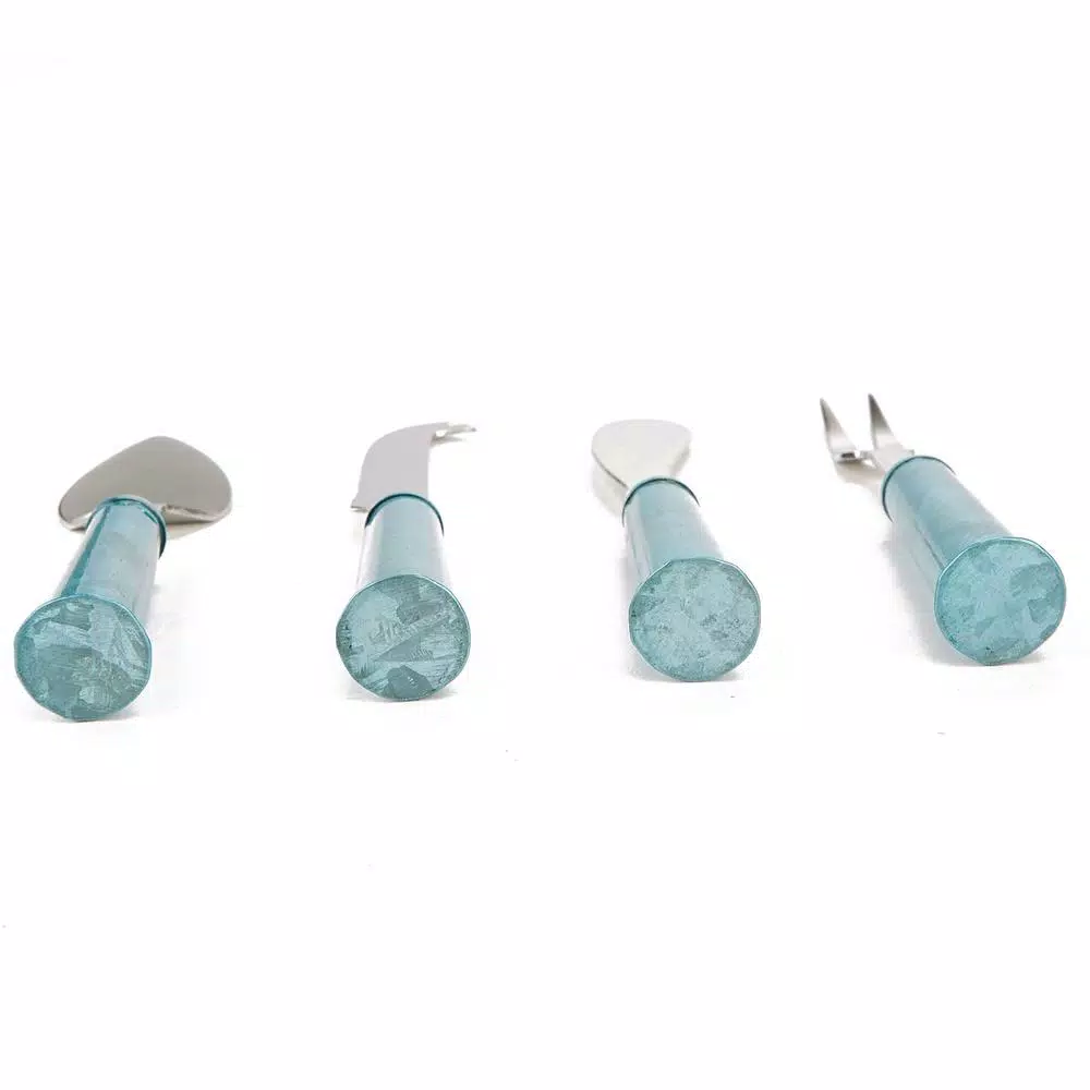 Mind Reader 4-Piece Stainless Steel Cheese Knife Set with Blue Galvanized Handles
