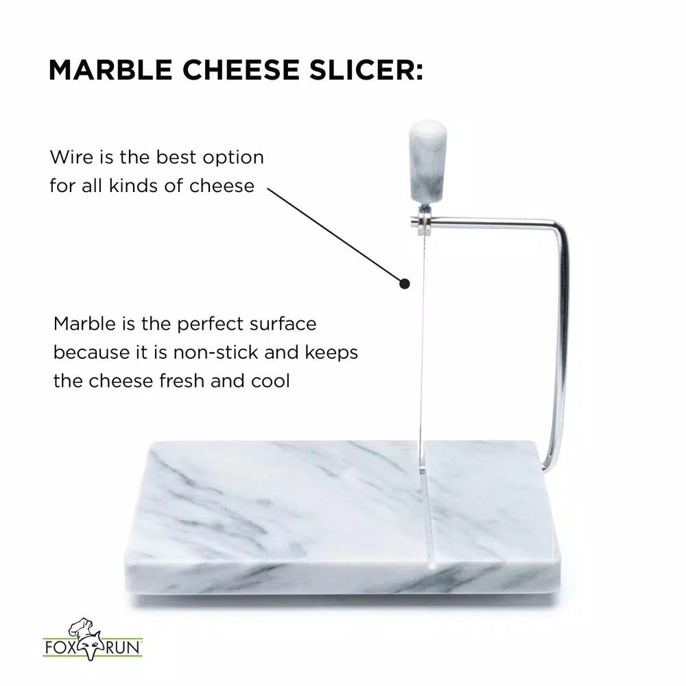Fox Run White Marble Cheese Slicer Board with Stainless Steel Wire and 2 Replacement Wires