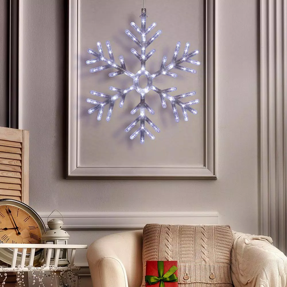Alpine Corporation 24 in. Hanging Snowflake with 102 Cool White LED Lights