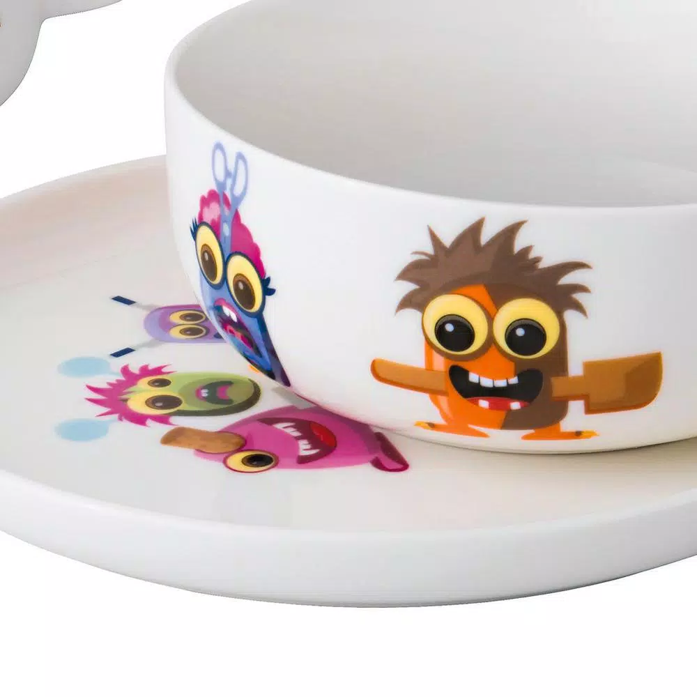 BergHOFF Essentials MonsterChefz 3-Piece White Porcelain Kids Mealtime Set