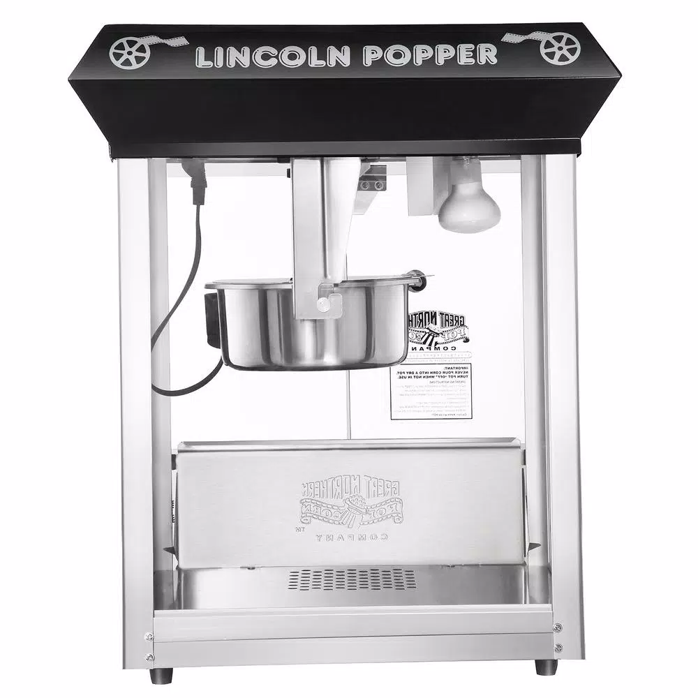 Great Northern Popcorn Lincoln 8 oz. Black Popcorn Machine with Mobile Serving Cart