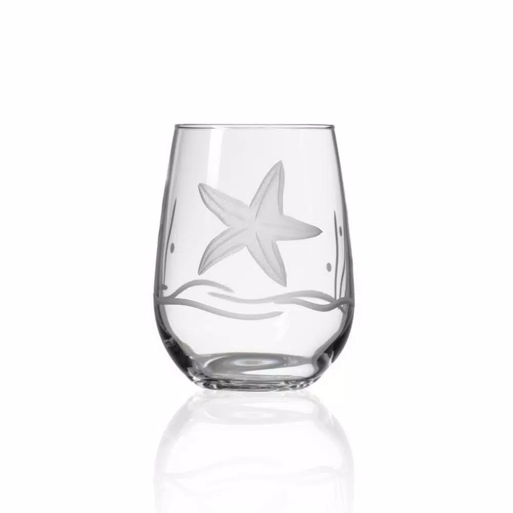 Rolf Glass Starfish 17 oz. Clear Stemless Wine Tumblers, Set of 4