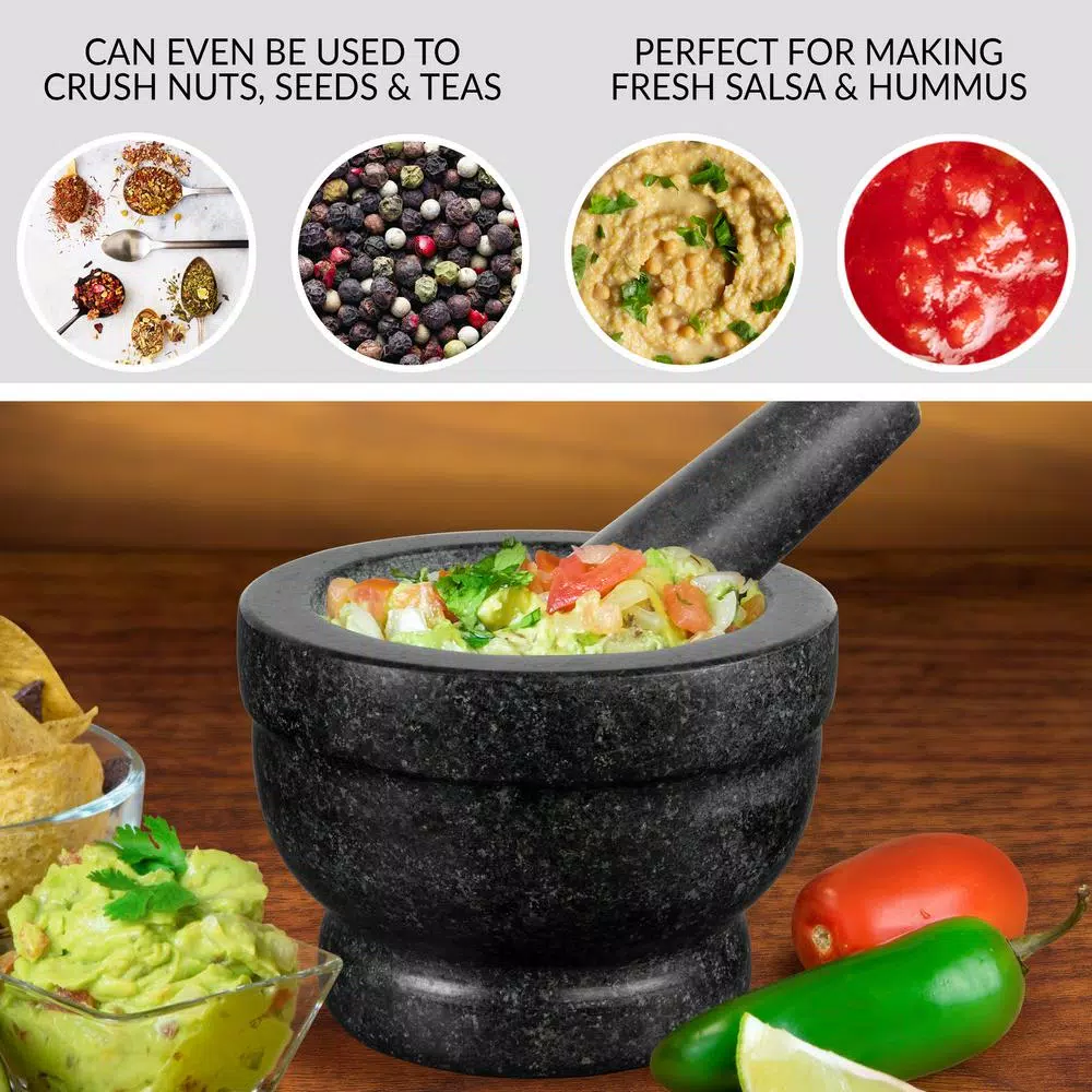 TACO TUESDAY Granite Stone Mortar and Pestle Set, 5.5 in. - Dark Gray