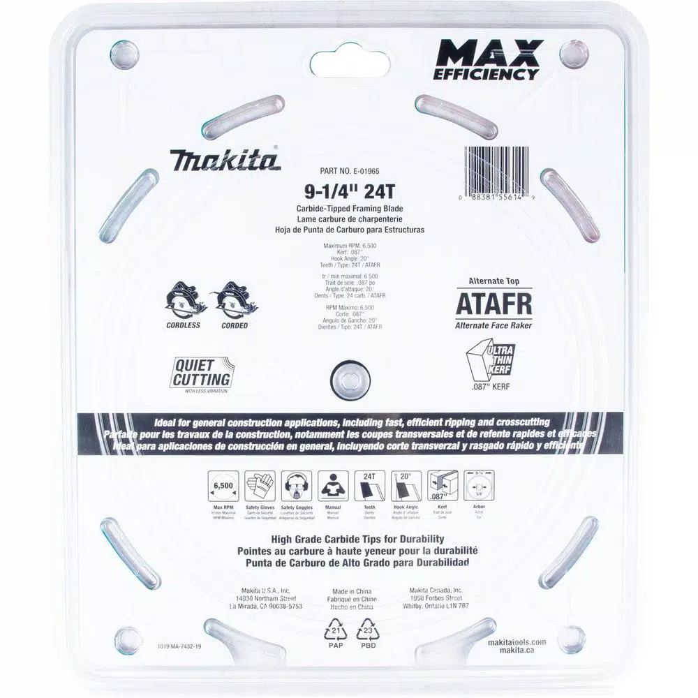 Makita 9-1/4 in. 24T Carbide-Tipped Ultra-Thin Kerf Circular Saw Blade for Framing