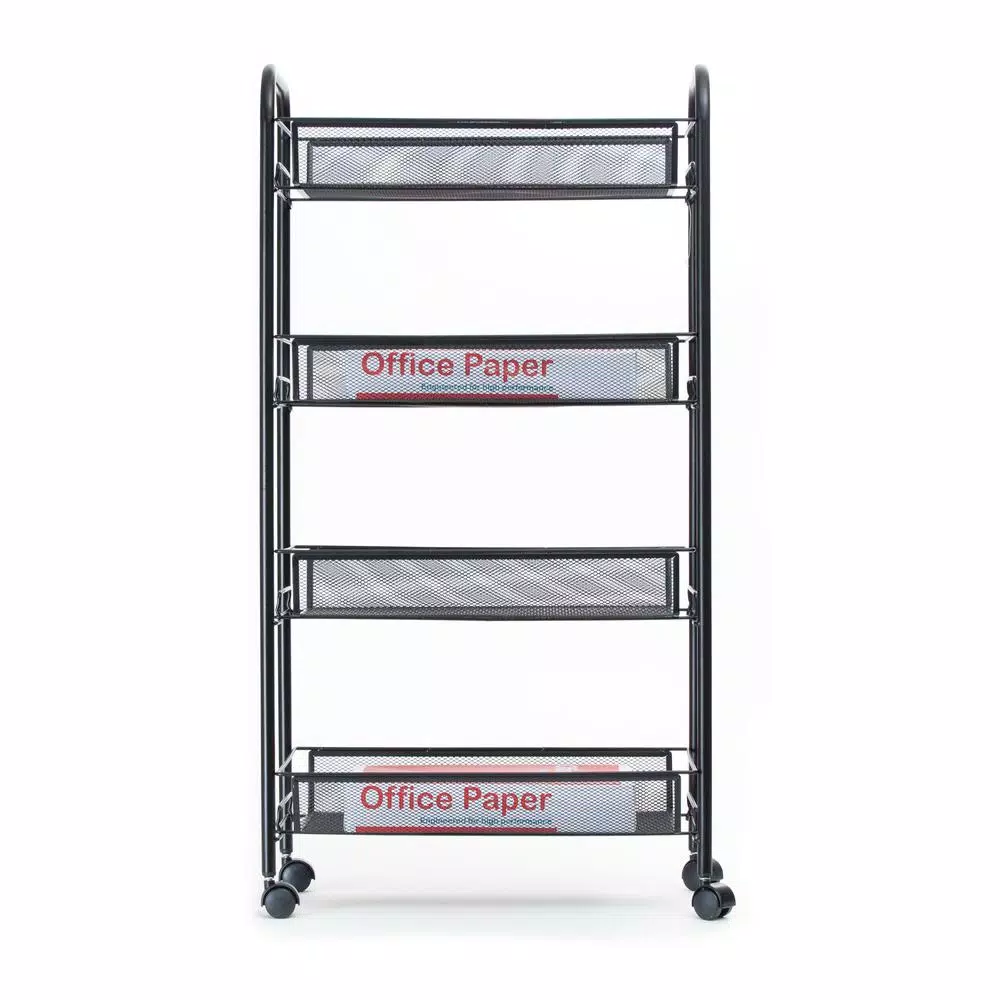 Mind Reader 4-Shelf Rolling Black Metal Mesh Storage Cart
