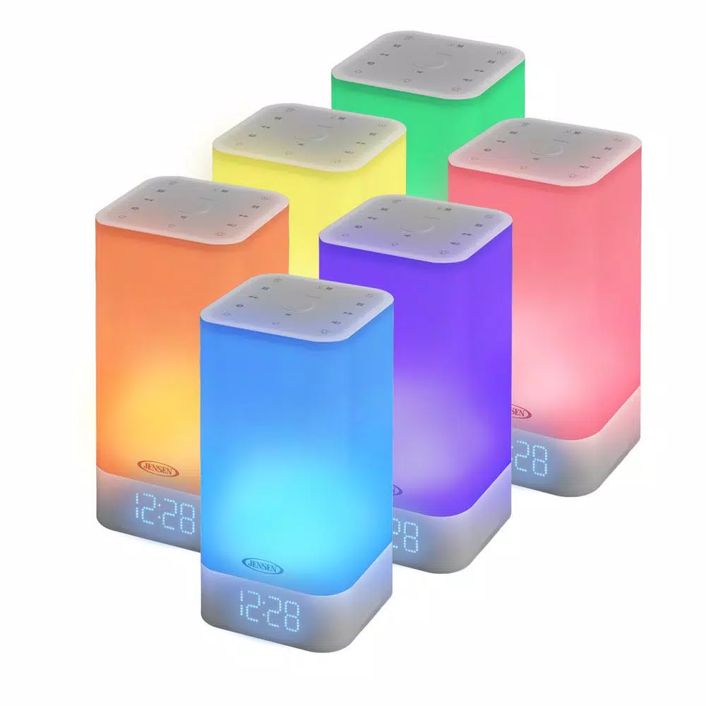 JENSEN JCR-370 Digital FM Radio Alarm Clock with Color Changing Mood Lamp and USB Charging Port