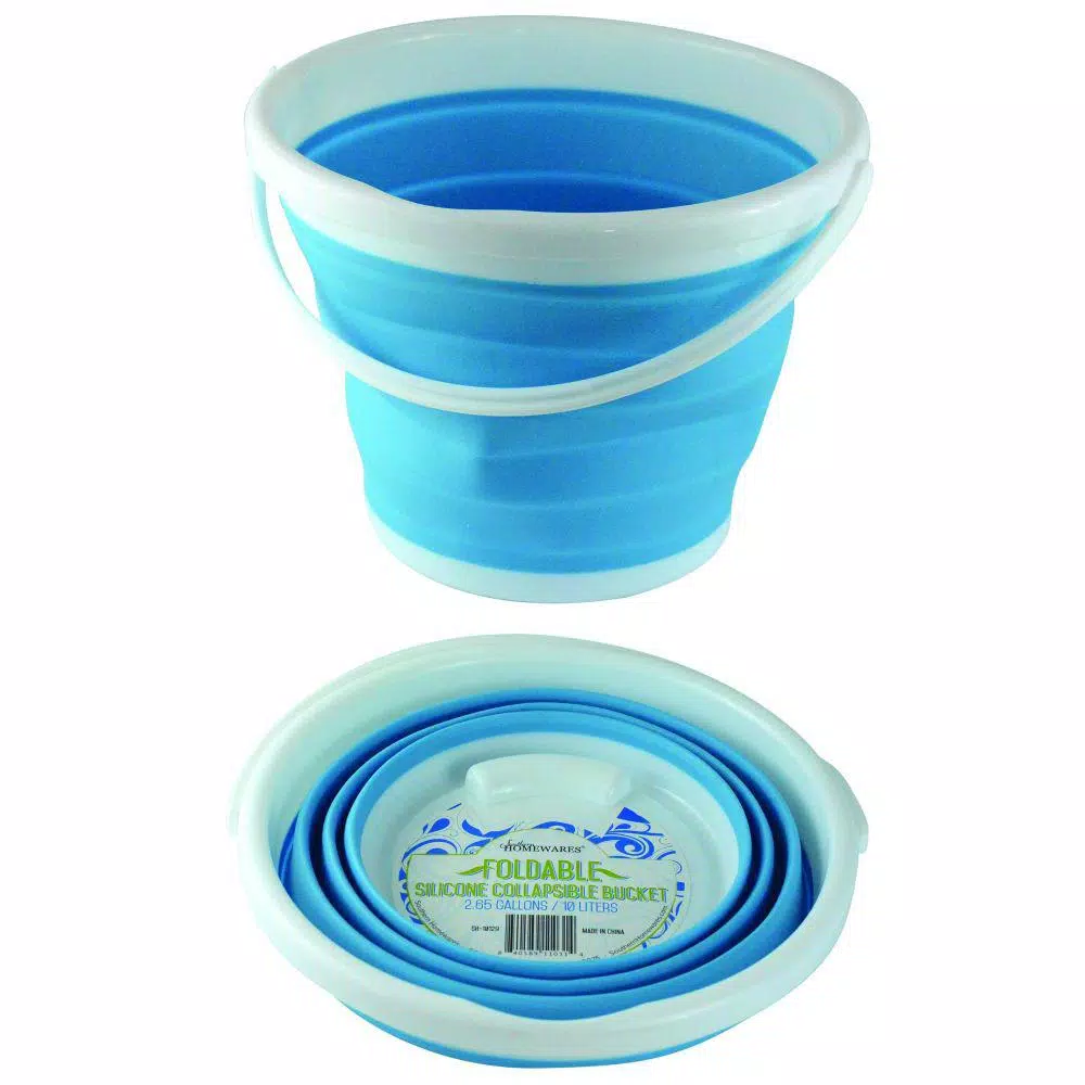 Southern Homewares 2.65 Gal. Blue Collapsible Silicone Bucket, Heavy-Duty Foldable Storage Pail